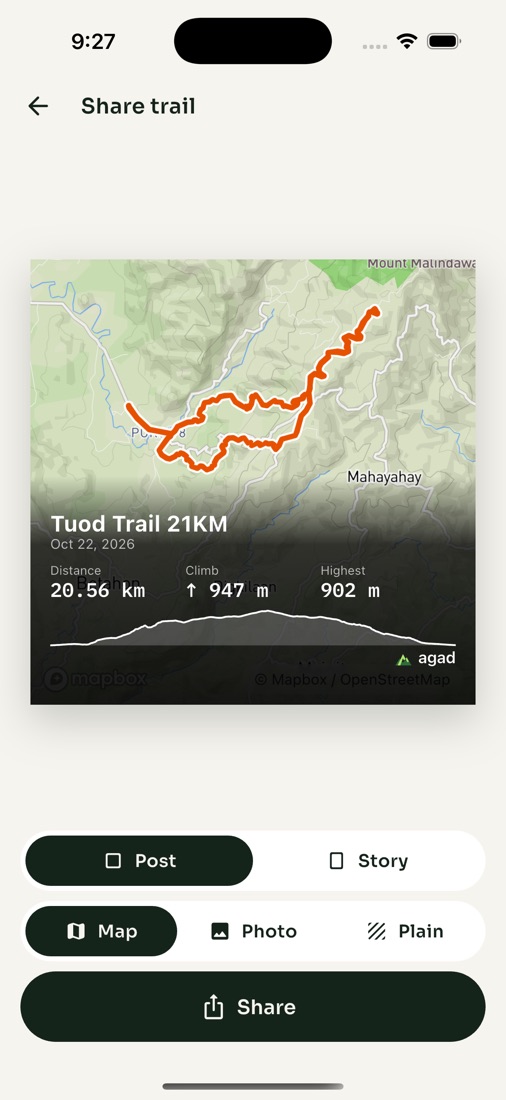Share card with the route on the map
